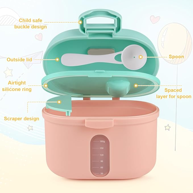 Accmor Baby Formula Dispenser On The Go, Portable Milk Powder Formula Dispenser with Scoop,Formula Containers for Travel Hold 8.5oz/240g Formula, Pink
