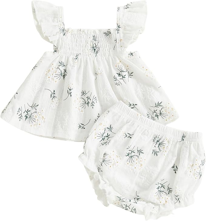 Mubineo Baby Girl Summer Clothes Cute Ruffle Tops Dress Shorts Outfits Set Infant Toddler Shrit Bloomers Princess Outfit