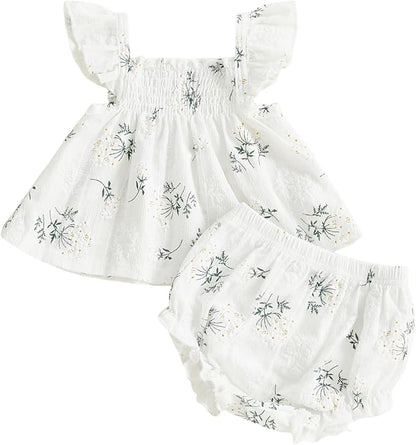 Mubineo Baby Girl Summer Clothes Cute Ruffle Tops Dress Shorts Outfits Set Infant Toddler Shrit Bloomers Princess Outfit