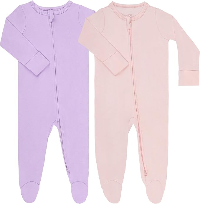 GUISBY Footed Long Sleeve Baby Pajamas with Zipper Cotton Infant Sleepwear