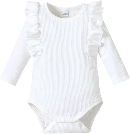0-24M Infant Ribbed Romper Baby Girls Knit Ruffle Bodysuit Toddler Girl Solid Color Jumpsuit Holiday Shirt Tpos