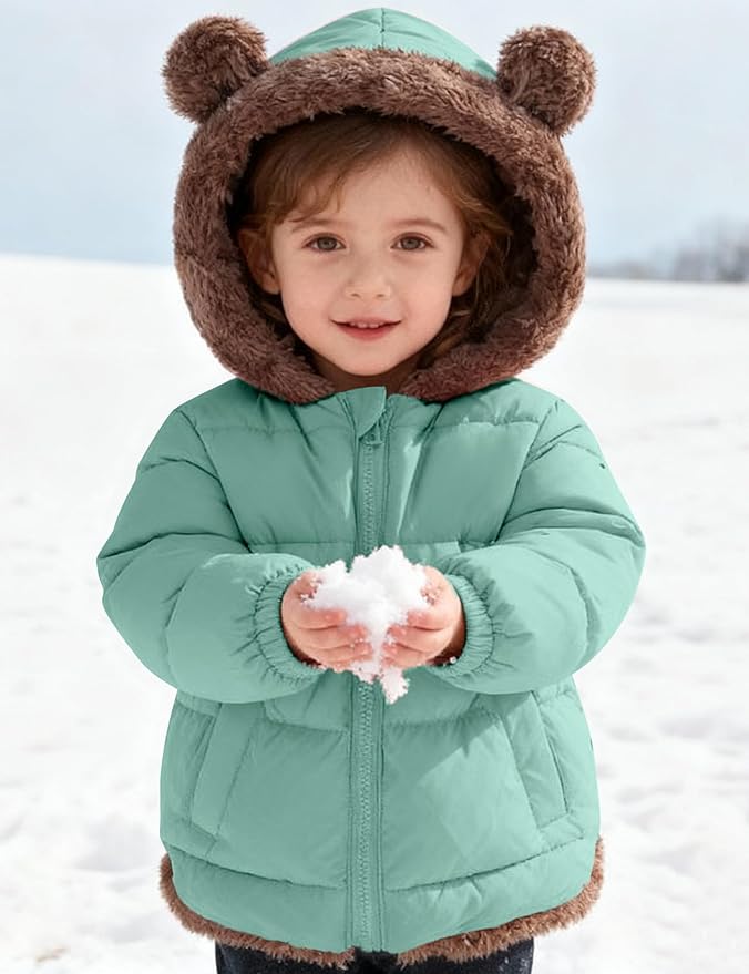 COZYPOIN Toddler Baby Boys Girls Winter Fleece Jackets Cute Bear Hooded Coats Little Kids Warm Windproof Outerwear for 1-6T