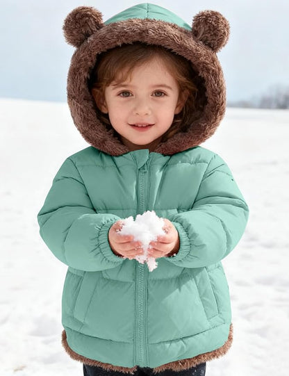 COZYPOIN Toddler Baby Boys Girls Winter Fleece Jackets Cute Bear Hooded Coats Little Kids Warm Windproof Outerwear for 1-6T