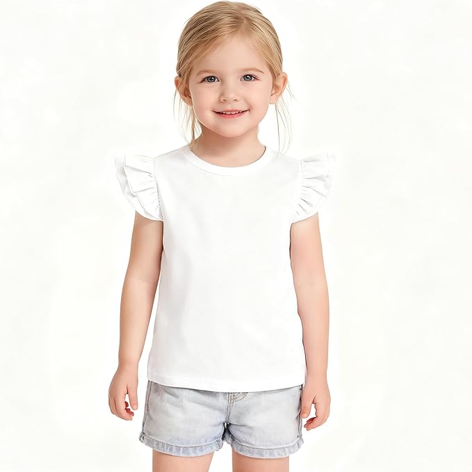 12M-14Y Toddler Baby Girls T Shirt Solid Color Blouse Ruffle Top Cotton Casual Tees Plain Shirt