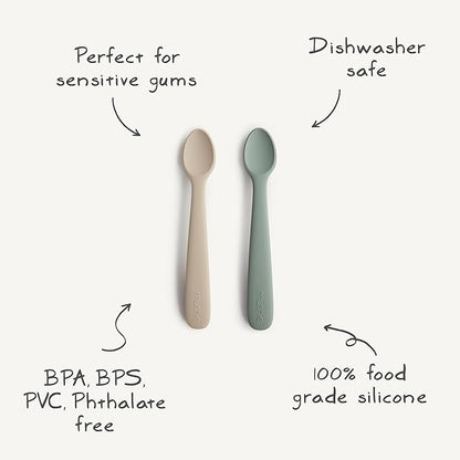 mushie Silicone Baby Feeding Spoons | 2 Pack (Stone/Cloudy Mauve)