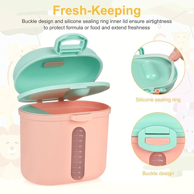 Accmor Baby Formula Dispenser On The Go, Portable Milk Powder Formula Dispenser with Scoop,Formula Containers for Travel Hold 12.7oz/360g Formula, Pink