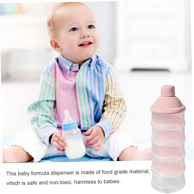 2 PCS 5 Layers Baby Milk Powder Dispenser, Milk Powder Pots, Formula Dispenser Portable Milk Powder Formula Dispenser Container Pot Box Milk Cans Snack Storage Box for Travel(Light Pink+ Light Pink)