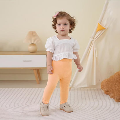 DREAM BUS 5 Pack Toddler Girl Pants Baby Girl Solid Ribbed Pants Toddler Girls Bottoms Leggings Newborn Cotton Jogger