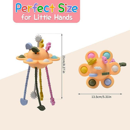 Little Rawr Silicone Baby Sensory Montessori Toys & Pull String Teething Toys for 18 M+, Toddler Birthday Gift Car Seat Airplane Travel Toy for 1 2 Year Old Boy Girl Infant 18 Months Old (Pink)