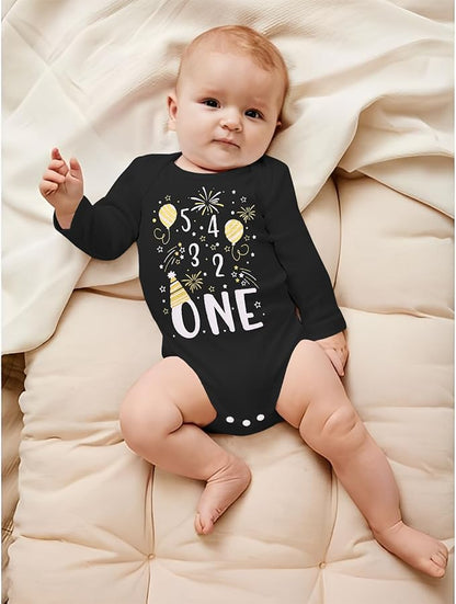 My First New Years Baby Boy Girl Outfit Newborn Long Sleeve Romper Infant Onesie Firework Print Bodysuit Clothes