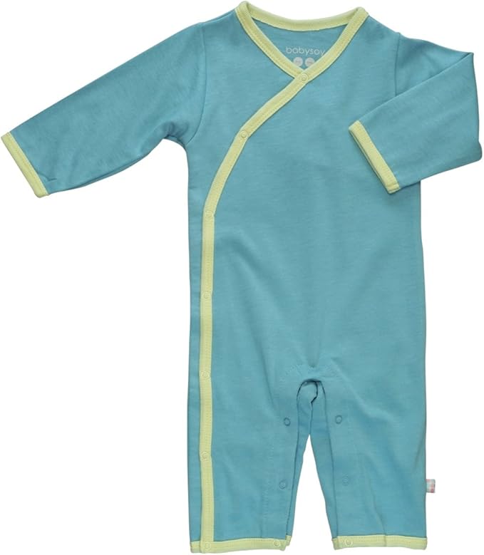 Babysoy Newborn Baby Unisex Kimono Side Snap Long Sleeve Onepiece Romper Coverall