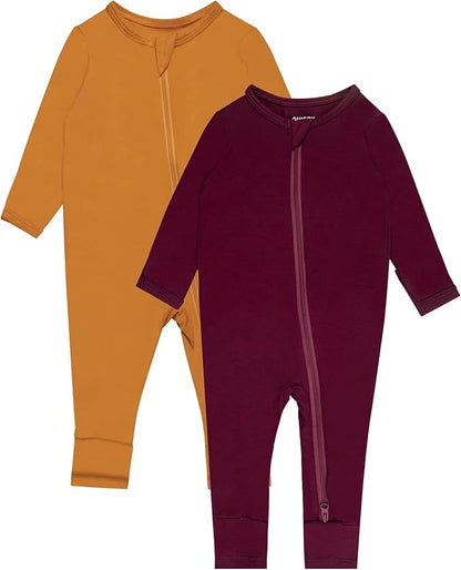 GUISBY Baby Footless Rompers, Rayon Pajamas 2 Way Zipper with Long Sleeve Sleeper