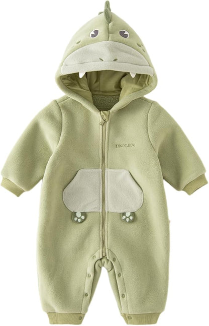 DAVE&BELLA Animal Jumpsuit for Baby Boy Girl, Hooded Winter One-Piece Romper Zip Up Fleece Infant Bodysuit with Snap Closure