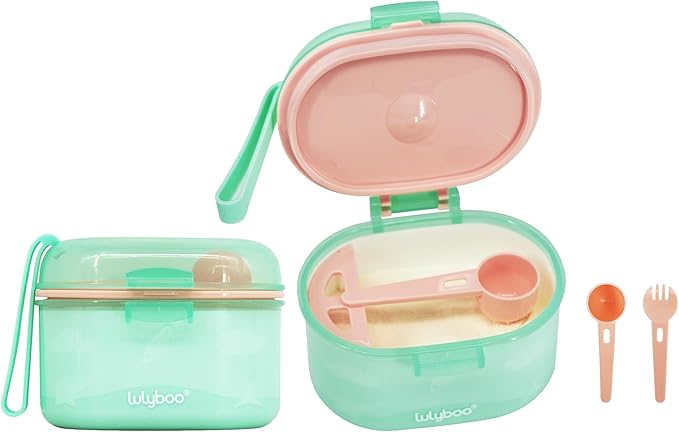 Lulyboo Baby Formula Milk Powder Container - Travel-Friendly, Airtight Storage with Scoop & Spork, Compact BPA-Free, Easy-to-Clean Portable Baby Feeding Accessories (Green)