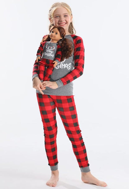 Babyroom Girls Matching Doll&Toddler 4 Piece Cotton Pajamas Toddler Christmas Sleepwear