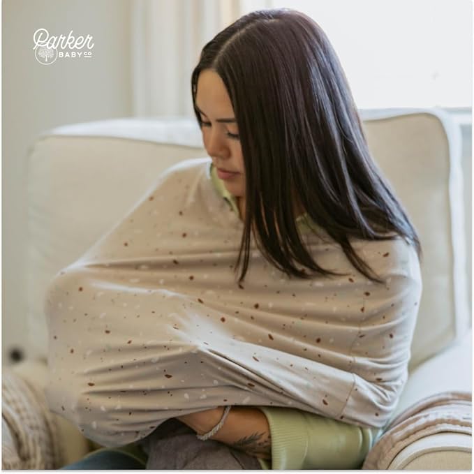 Parker Baby 4 in 1 Car Seat Cover for Girls and Boys - Stretchy Carseat Canopy, Nursing Cover, Grocery Cart Cover, High Chair Cover - “Pebble”