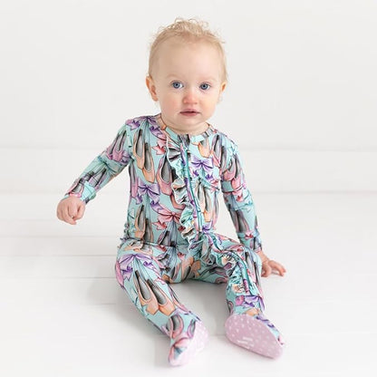 Posh Peanut Footie Pajamas for Baby Girls – Sleepers in Viscose from Bamboo with 2-Way Zipper & Ruffle Trim