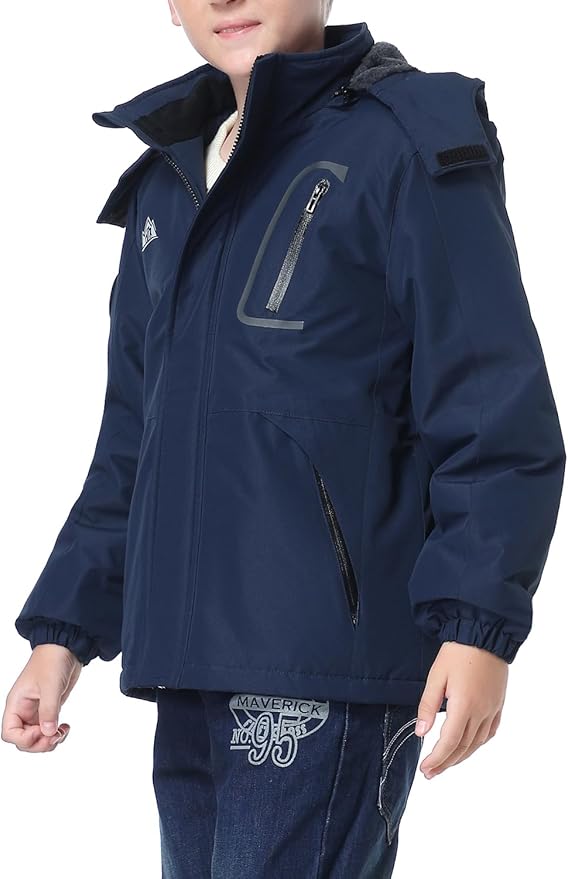 Kid's Ski Jacket Waterproof Winter Coat Boy's and Girl's Fleece Snowboarding Jackets with Detachable Hood
