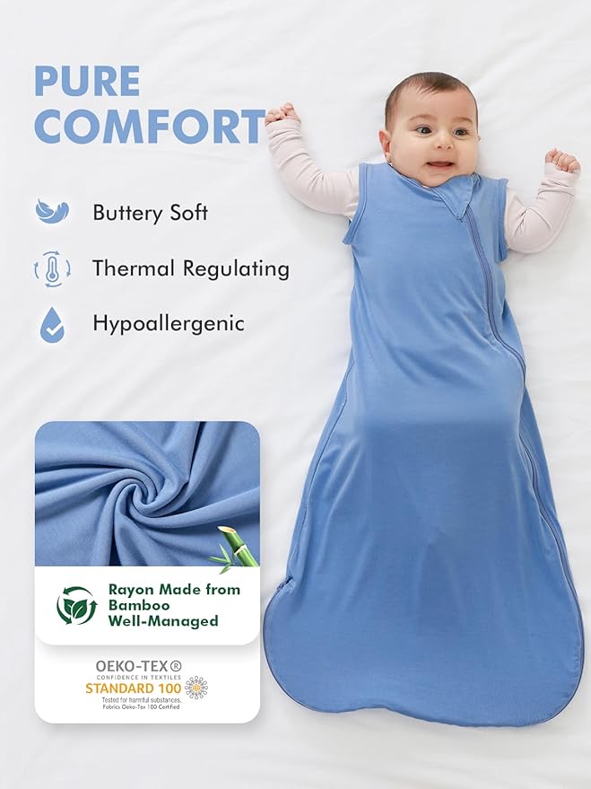 HAPIU Unisex Rayon Made from Bamboo Baby Sleep Sack TOG 0.5, 2-Way Zipper YKK, Wearable Blanket Toddler