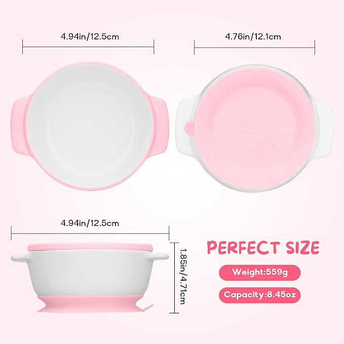 Ceramic Suction Bowl for Babies and Toddlers, Non-Slip Silicone Suction Cup, BPA-Free Lids, Independent feeding, First Stage Self Feeding Essential, Baby-Led Weaning Snack Feeder