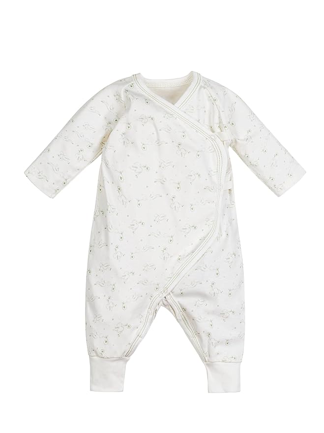Under The Nile Organic Cotton Side Snap Kimono - Stork, 0 to 3 Months