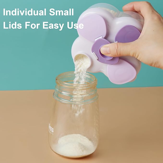 Formula Dispenser No-Spill with Four Compartment, Infant Milk Powder Dispenser Portable On The Go, Kids Snack Formula Containers for Travel Hold Outdoor, Violet