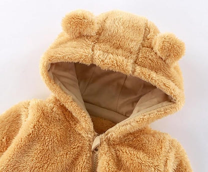 CAHL&FAUO Newborn Snowsuit Baby Cartoon Bear Onesie Warm Fleece Hooded Romper Jumpsuit