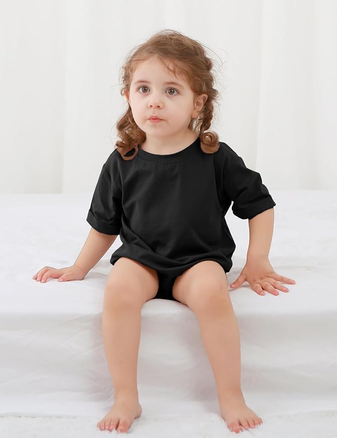 Jimonda Baby Boy Girl Bubble Romper Solid Color Bodysuit Short Sleeve Organic Cotton T-Shirt