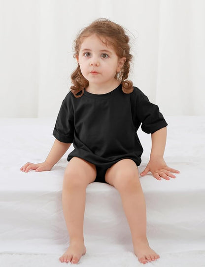 Jimonda Baby Boy Girl Bubble Romper Solid Color Bodysuit Short Sleeve Organic Cotton T-Shirt