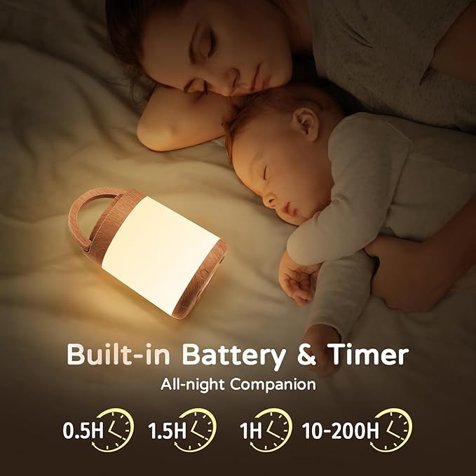 One Fire Night Light for Nursery, 10 Colors Dimmable Baby Night Lights for Nursery,1800mAh Rechargeable Lamp for Kids Lamp,Remote+Timer Kids Lantern,Portable Night Light for Baby Light Wood Grain