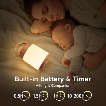 One Fire Night Light for Nursery, 10 Colors Dimmable Baby Night Lights for Nursery,1800mAh Rechargeable Lamp for Kids Lamp,Remote+Timer Kids Lantern,Portable Night Light for Baby Light Wood Grain