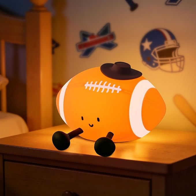 YISUN Football Night Light, Soft Silicone Nursery Night Lamp, Rechargeable Dimmable Rugby Night Lights with Timer, Cute Night Lights for Kids Room Decor Birthday Christmas Gifts