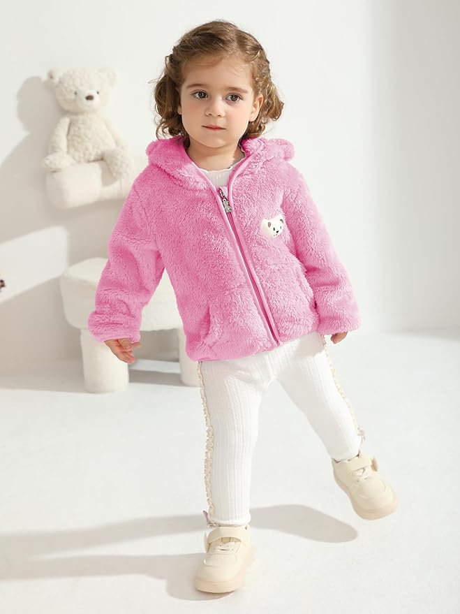 Baby Boys Girls Fleece Jackets Zip Up Hoodies Cute Bear Coats Fall Winter Fuzzy Jacket Newborn Boys Girls Outwear