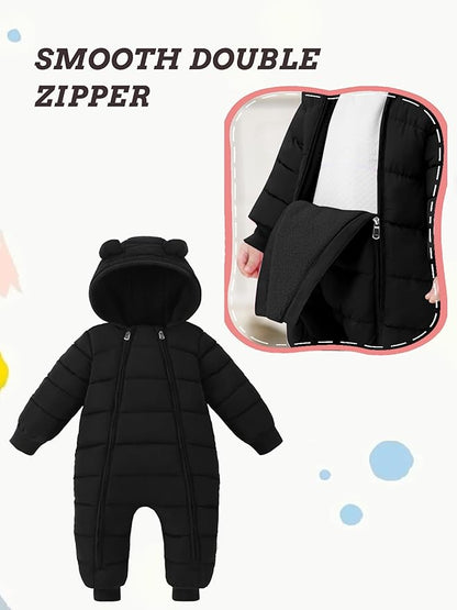 XMWEALTHY Baby Snowsuit Toddler Girl Clothes Cute Hooded Double Zipper Boys Winter Coat Unisex Romper for Infant
