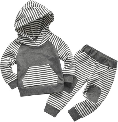Toddler Infant Baby Boy Clothes Striped Long Sleeve Hoodie Tops Sweatsuit Pants Outfit Set