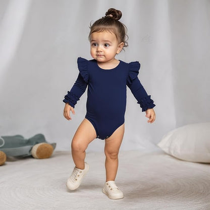 Baby Girl Solid Color Romper Infant Ruffle Sleeve Bodysuit One Piece Outfit Toddler Jumpsuit clothes