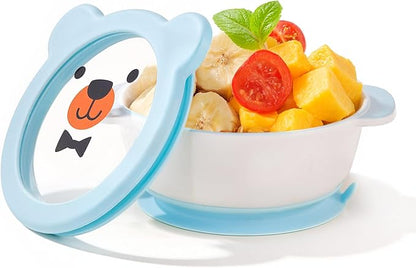 Ceramic Suction Bowl for Babies and Toddlers, Non-Slip Silicone Suction Cup, BPA-Free Lids, Independent feeding, First Stage Self Feeding Essential, Led Weaning Snack Feeder BLUE