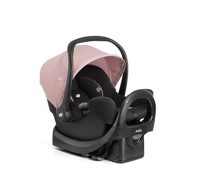 Joie Rue Lightweight Infant Car Seat & Anti-Rebound Base –Side-Impact Protection, 5-Point Harness, and UPF 50+ Canopy for Newborns and Infants (Blush)