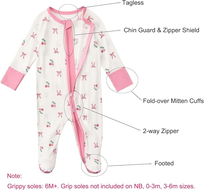 Baby Footed Pajamas with Mittens Rayon from Bamboo 2pcs Newborn Infant 2-way Zipper Pjs Cute Sleeper Outfit