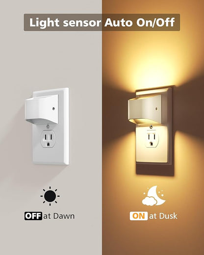 VOLISUN Night Lights Plug into Wall, 4 Pack Up and Down LED Night Light with Dusk to Dawn Light Sensor, 3000K Warm White Nightlight for Hallway, Bedroom, Bathroom, Kitchen White