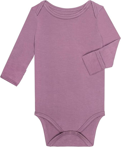 GUISBY Unisex Baby Rayon of Bamboo Snap Bodysuits, Long Sleeve with Mittens Cuffs Bodysuit