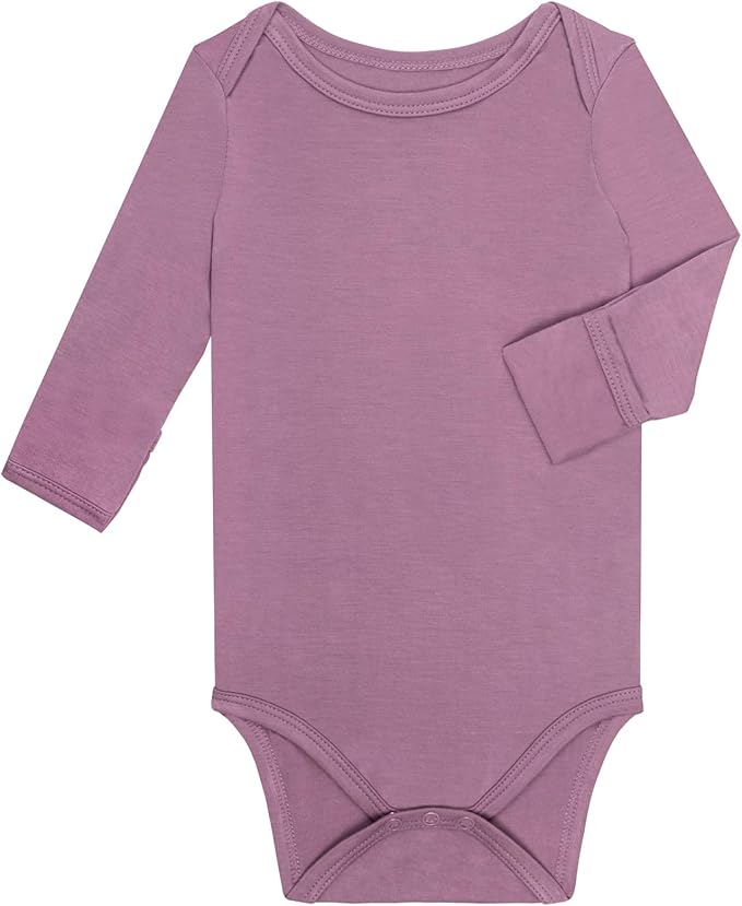 GUISBY Unisex Baby Rayon of Bamboo Snap Bodysuits, Long Sleeve with Mittens Cuffs Bodysuit