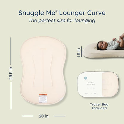 Snuggle Me® Baby Lounger Curve (0-6 Months) - Premium Organic Cotton with Foam Core, Machine-Washable Cover, Buttery-Soft & Breathable Infant Lounger with Travel Bag (30 in x 20 in x 1.9 in) - Natural