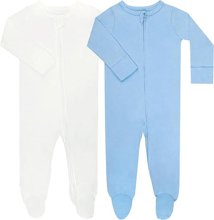 GUISBY Footed Long Sleeve Baby Pajamas with Zipper Cotton Infant Sleepwear