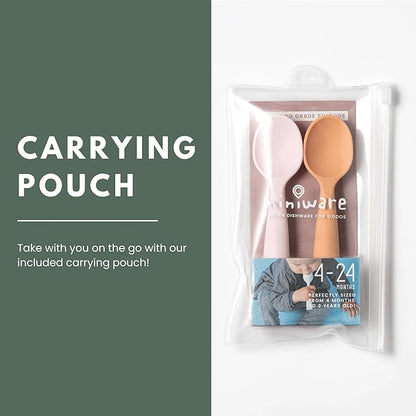 Miniware Silicone Baby Spoon for Training - BPA Free Baby Utensils - Baby Spoons Self Feeding 6 Months | 100% Food Grade Silicone - Modern & Dishwasher Safe Toddler Spoons (Cotton Candy and Toffee)