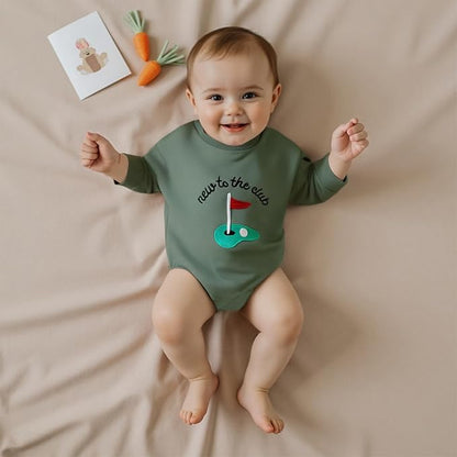 Newborn Baby Boy Fall Outfit Romper Golf Court Embroidery Long Sleeve Onesie Jumpsuit Bodysuit Cute Infant Clothes