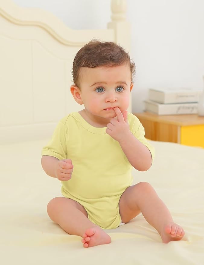 Bamboo Rayon Baby Bodysuit,Short Sleeve Bodysuits Solid Color Outfits for Infant Boys Girls Soft Clothes