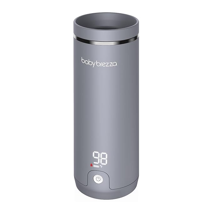 Baby Brezza Portable Warmer – 3X Faster Baby Bottle Warming - Travel Breastmilk and Formula Warmer - Safe, Even Heating - Up to 9oz - No Adapters, Grey