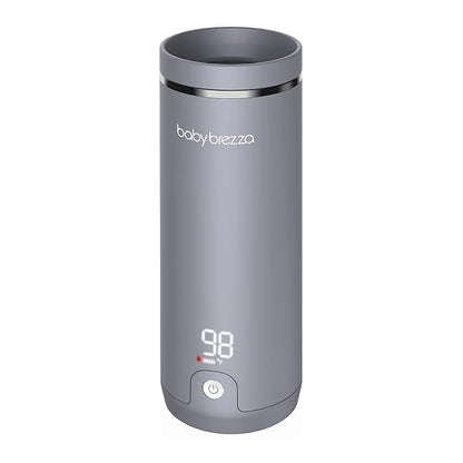 Baby Brezza Portable Warmer – 3X Faster Baby Bottle Warming - Travel Breastmilk and Formula Warmer - Safe, Even Heating - Up to 9oz - No Adapters, Grey