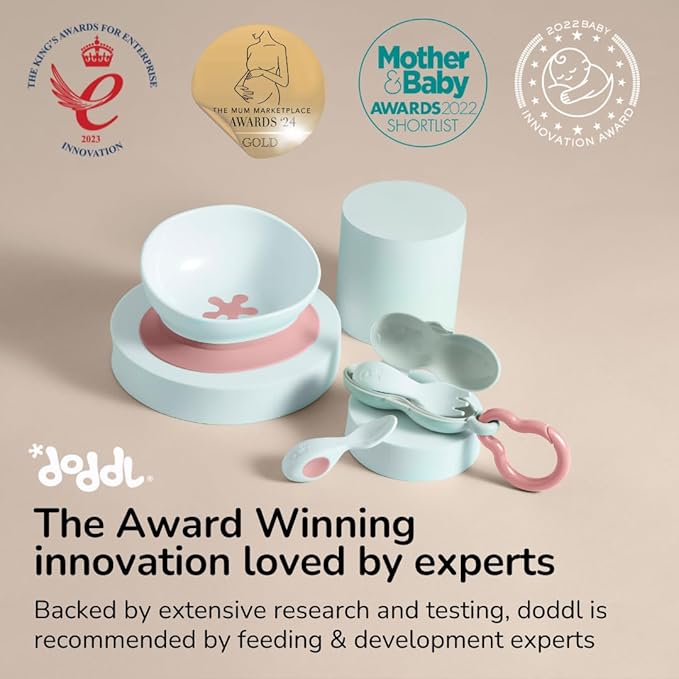 doddl Baby First Utensil Feeding Set (6–12 Months) – Baby Cutlery + 2-in-1 Suction/Non-Slip Bowl + Easy-Clean Placemat – BLW Weaning Kit Dusky Rose